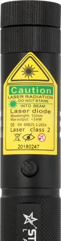 Starlight G1 Pro groene laserpen – close-up van het waarschuwingslabel met de laserklasse