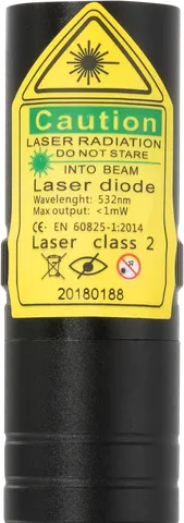 Starlight G2 Pro compacte groene laserpen – close-up van het waarschuwingslabel met de laserklasse