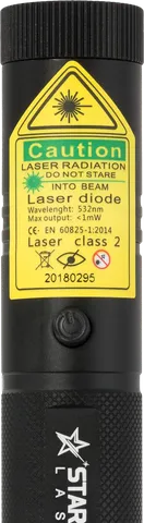 Starlight G3 Pro groene laserpen – close-up van het waarschuwingslabel met de laserklasse