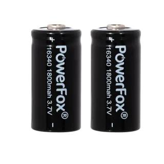 Twee PowerFox 16340 Li-ion-accu's voor compacte Starlight Pro-laserpennen
