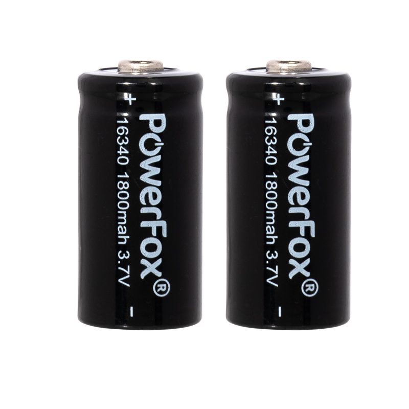 Twee PowerFox 16340 Li-ion-accu's voor compacte Starlight Pro-laserpennen