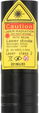 Starlight R2 Pro compacte rode laserpen – close-up van het waarschuwingslabel met de laserklasse