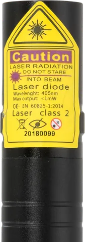Starlight V2 Pro compacte violet laserpen – close-up van het waarschuwingslabel met de laserklasse